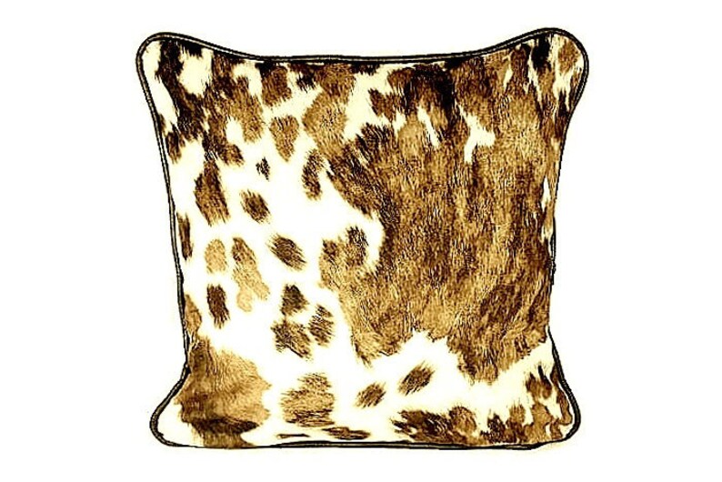 Large Cowhide Beige Brown White Faux Fur Pony Pillows Western