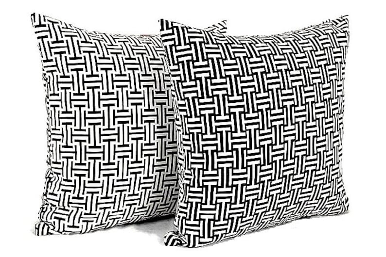 Black & White Lattice Throw Pillow Covers Chinoiserie Outdoor Etsy