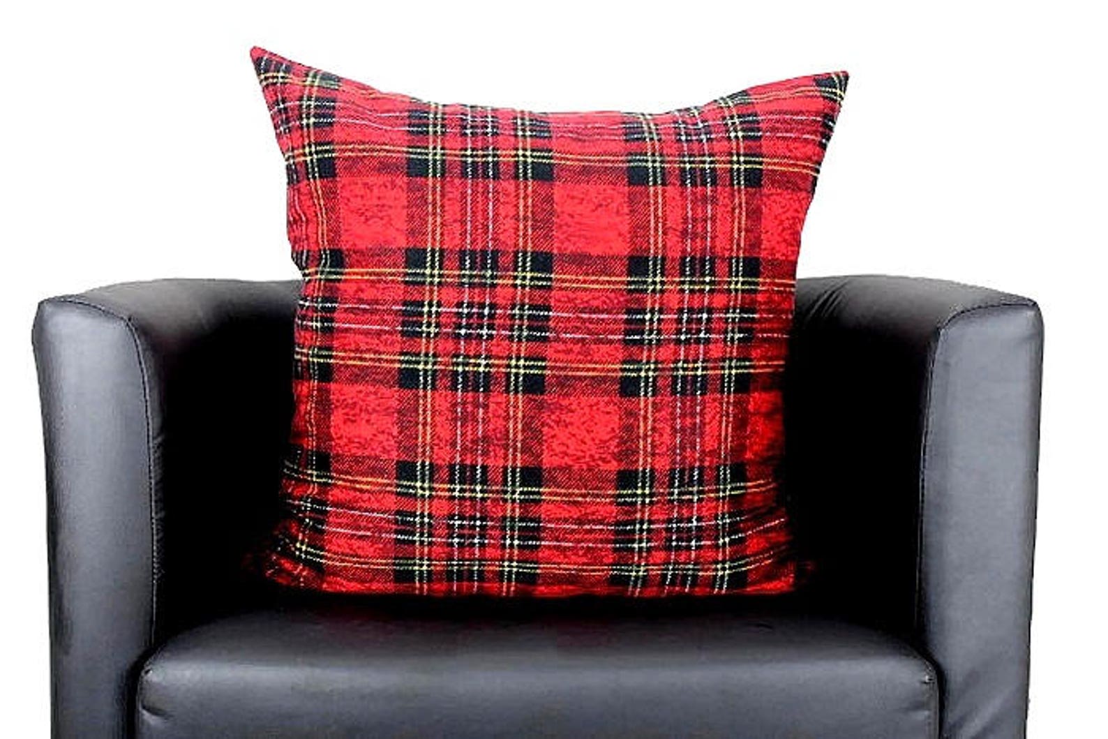 Red Tartan Plaid Throw Pillow Cover Red Wool Pillow Cover Etsy