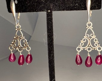 Sterling silver earrings with raw rubies #1