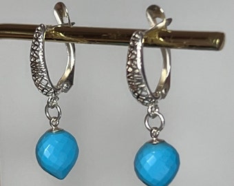 Sterling silver lever back earrings with heart shaped turquoises