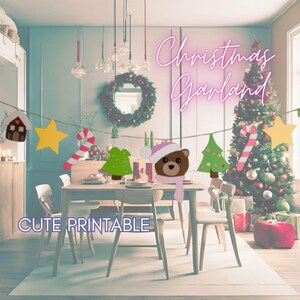 Cute Christmas Garland Printable - Christmas Decor -Xmas DIY Home Decorations - Paper Art I 12 Handmade Decorations -Holiday Banner Download