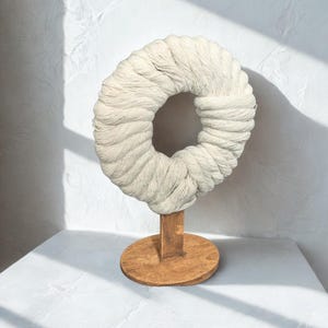 High end Nautical Sculpture for home decor with white rope and wooden frame