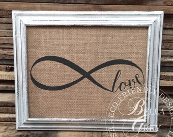 Infinite Love Sign - Burlap or Cotton Art Print - Infinity Sign Decor - Anniversary Gift - Wedding Gift - Love Gift - Nursery Decor