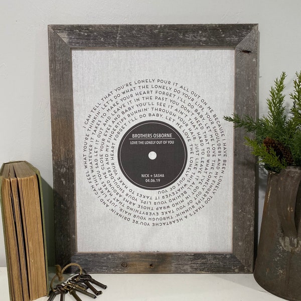 Our Song Vinyl Record Song Lyrics for Him - Cotton Linen Print - 2nd 4th Anniversary Gift for Her - Boyfriend Girlfriend