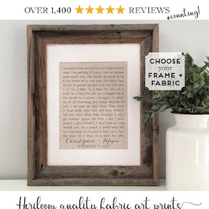 Favorite Song Lyrics Framed Anniversary Gifts, First Dance Song Art, Gifts for Wife or Husband, 2nd Cotton or 4th Linen Anniversary