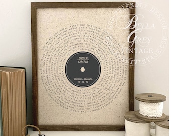 Vinyl Record First Dance Song Lyrics Wall Art - 2nd Cotton 4th and 12th Linen 5th Wood Anniversary Gift for Him - Music Lover