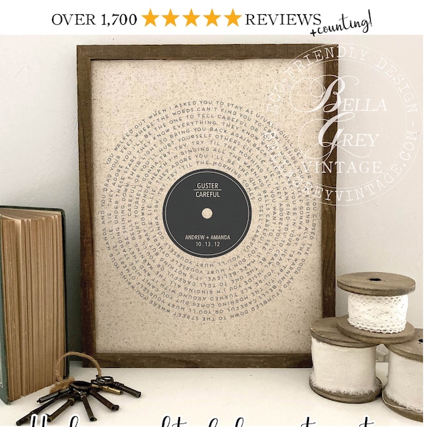 2nd Anniversary Gift First Dance Song Lyrics Vinyl Record Album Design Second Cotton Anniversary Present Wall Art For Husband or Wife