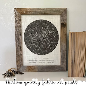 Night Sky Linen 4th & 12th Anniversary Gift - Star Sky Map - Unique Wedding Gift Constellations - 2nd Anniversary Cotton for Wife or Husband
