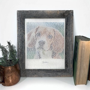 May include: A framed print with a white background and a colorful word art design of the song lyrics "Shiloh" by Bob Dylan. The lyrics are in a rainbow color scheme and the print is framed in a rustic wood frame.