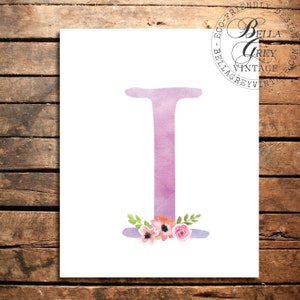 Woodland Flower Nursery Monogram Initial Art Print - Watercolor Art Print - Nursery Decor - Baby Shower - Letter I - Personalized Baby Gift