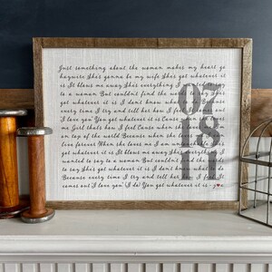Sentimental Gift for Wife -  Personalized Song Lyrics Sign - 4th Linen Anniversary - Wedding Vows on Linen - Valentine&#39;s Day Present