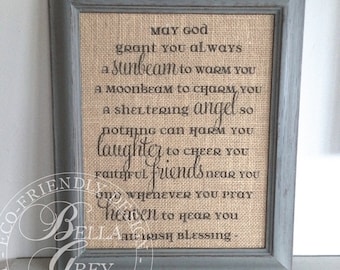 Irish Blessing Prayer - Celtic Blessing - Christian Burlap Sign Cotton Art Print - Christening Gift Baptism - Baby Shower Gift Nursery Decor