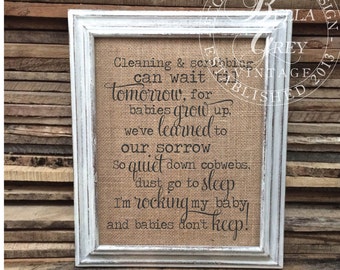 Baby Nursery Fabric Art Print: "Babies Don't Keep" Poem, Shower Gift