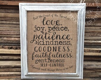 Fruit of the Spirit Sign - Love Joy Peace Patience Kindness Faithfulness - Gift for Friend - Galatians 5 22-23 Christian Scripture Verse