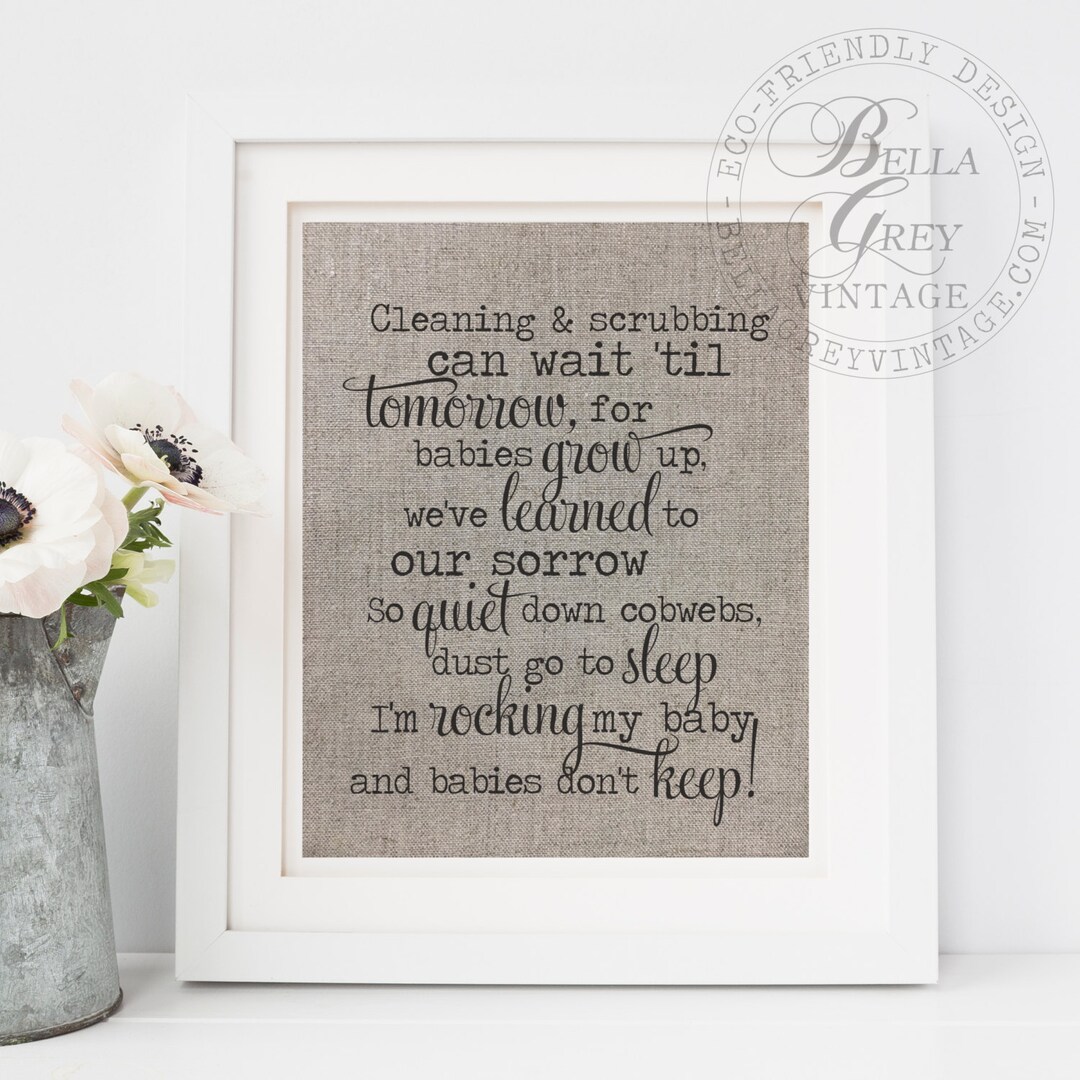 Rocking My Baby and Babies Don't Keep Print Burlap Cotton or Linen Art