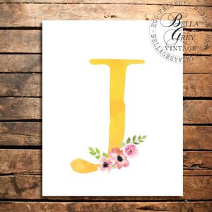 Woodland Flower Nursery Monogram Initial Art Print - Watercolor Art Print - Nursery Decor - Baby Shower - Letter J - Personalized Baby Gift