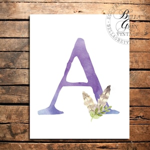 Woodland Nursery Monogram Initial Art Print - Watercolor Art Print - Nursery Decor - Baby Shower - Letter A - Personalized Baby Gift