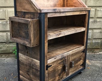 Rustic Industrial Reclaimed Wood Hostess Host Stand Weathered Walnut (Deluxe Version)
