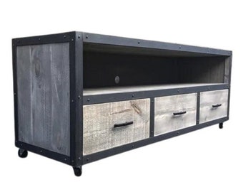 Rustic Industrial Barn Board / Reclaimed Wood Media Stand / TV / Entertainment Stand (low profile) / Reclaimed Wood