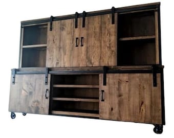 Large Rustic Industrial Media Stand / TV  Stand / Console / Cabinet / Shelf / Shelving / Storage / Living Room / Farm House /