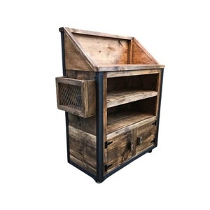 Rustic Industrial Barn Board Hostess / Host / Wait staff Station / Stand / Reception Desk w/ menu holder / Reclaimed Wood