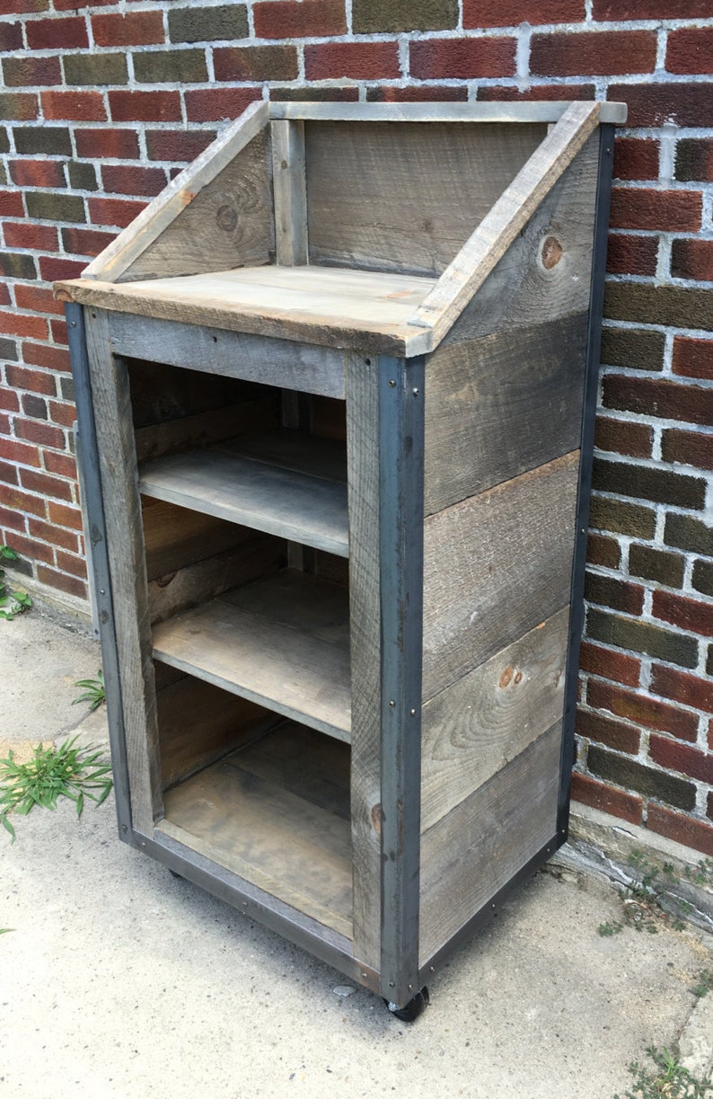 Rustic Industrial Barn Board Hostess / Host / Wait staff Station / Stand / Reception Desk in Weathered Grey / Reclaimed Wood image 5