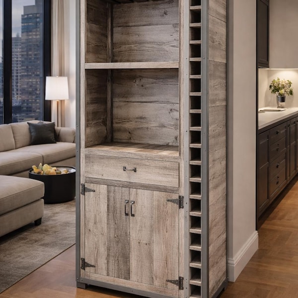 Industrial Wine Cabinet Collection – Black, Barnwood, Gray & Beach White Finishes
