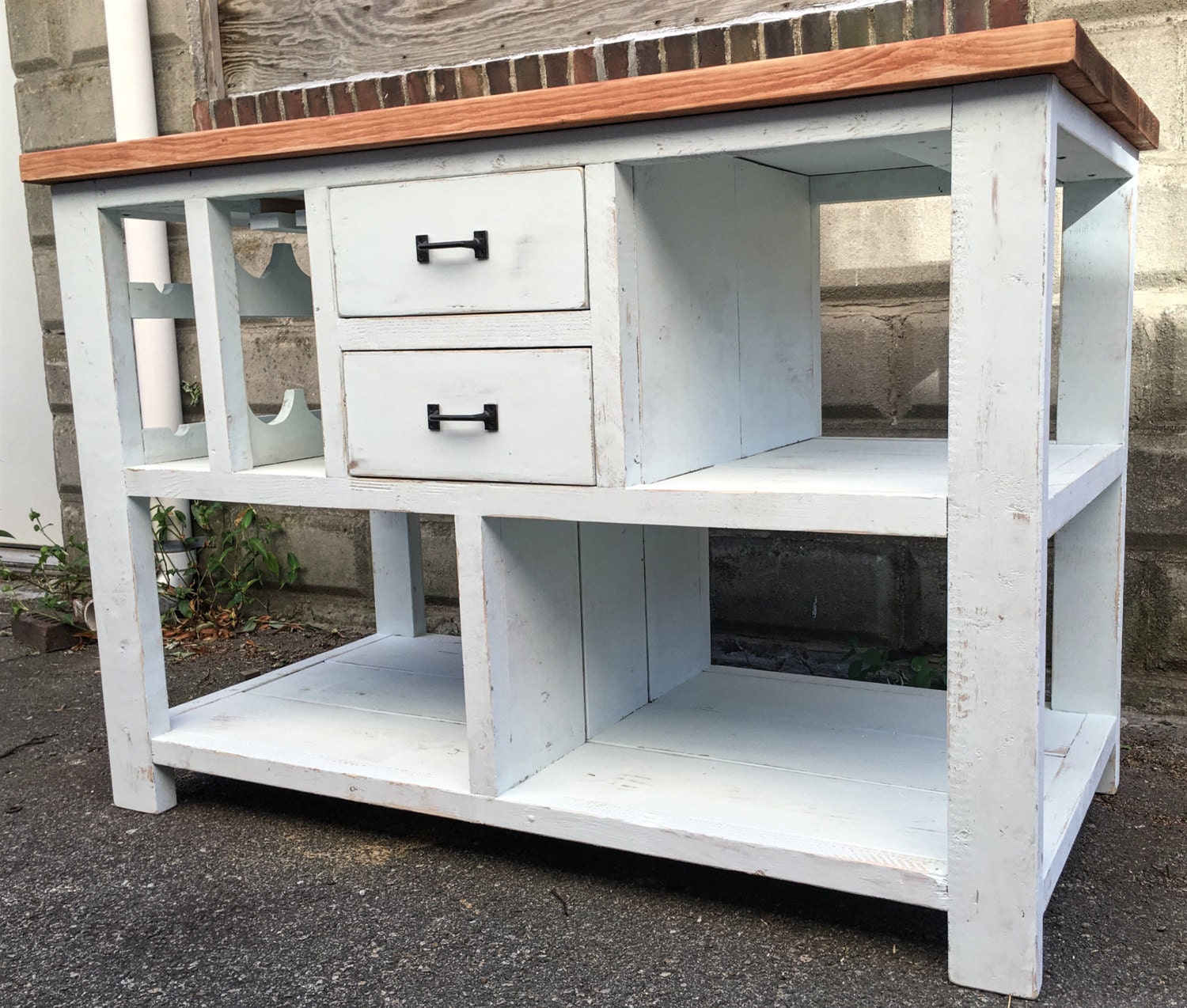 Farmhouse Kitchen Island With Solid Wood Top, Wine Rack & Storage ...
