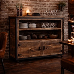 Rustic Industrial Barn Board Hostess / Host / Wait staff Station / Stand / Reception Desk in Weathered Walnut / Reclaimed Wood
