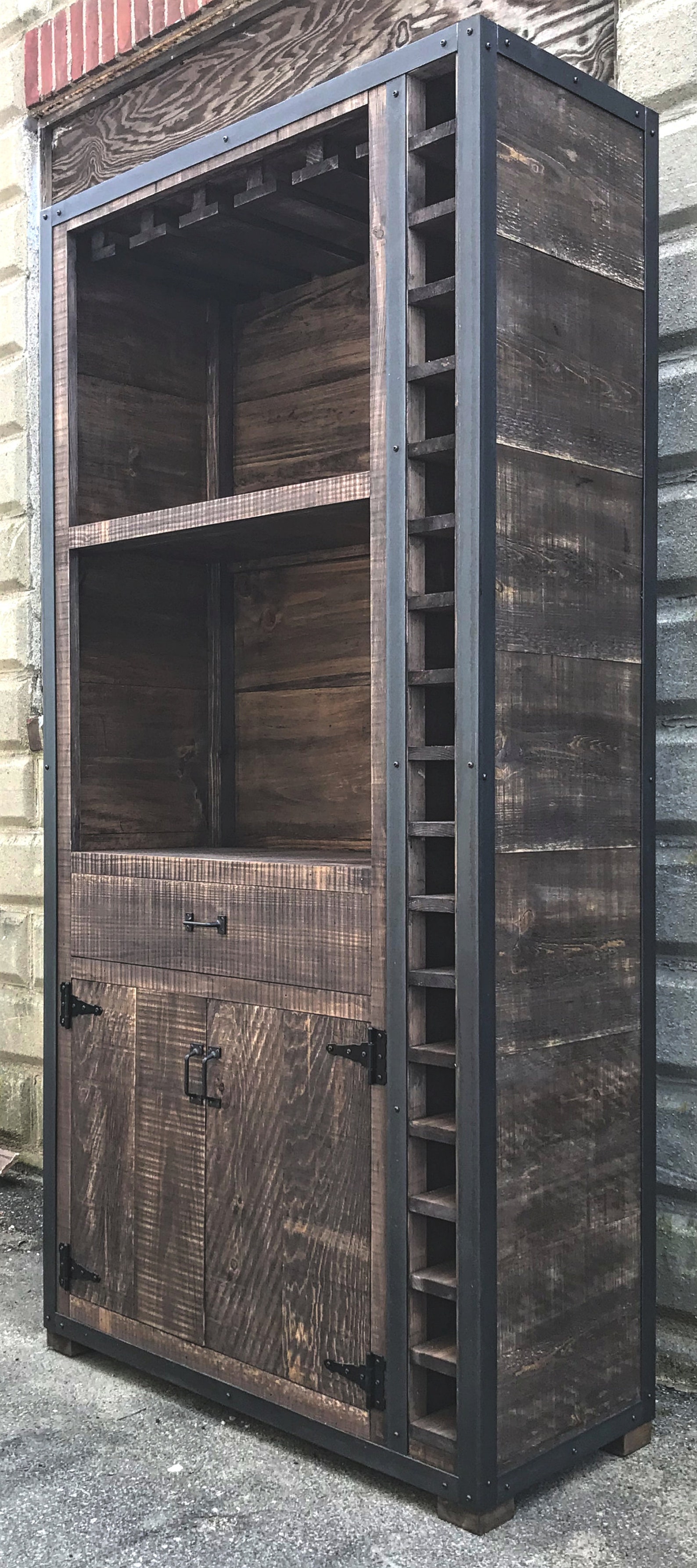 Rustic Industrial Wine Rack weathered Walnut Etsy