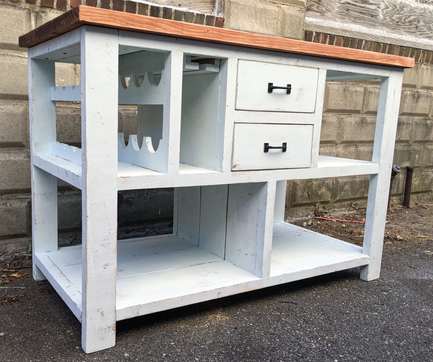 Farmhouse Kitchen Island With Solid Wood Top, Wine Rack & Storage ...