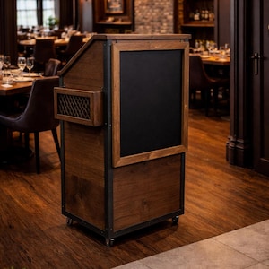 Rustic Industrial Reclaimed Wood Hostess / Host / Wait staff Station / Stand / Reception Desk