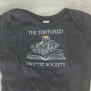 Tortured Poets - Tortured Swiftie Society -  Taylor&#39;s Version Embroidered Baby Onsie - Little Swiftie
