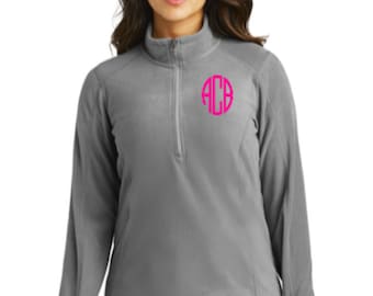 Pulôver feminino de microfleece com 1/2 zíper (com monograma ou logotipo)