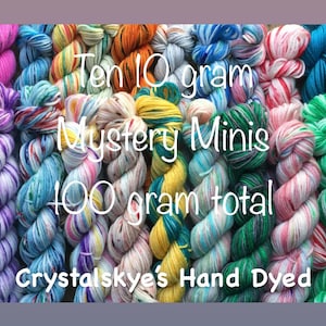 Hand Dyed Yarn 10 gram Mini skeins Mystery Mini 10 Pack Set 46 yard minis SW Sock weight Fingering weight 100 grams total Ready To Ship