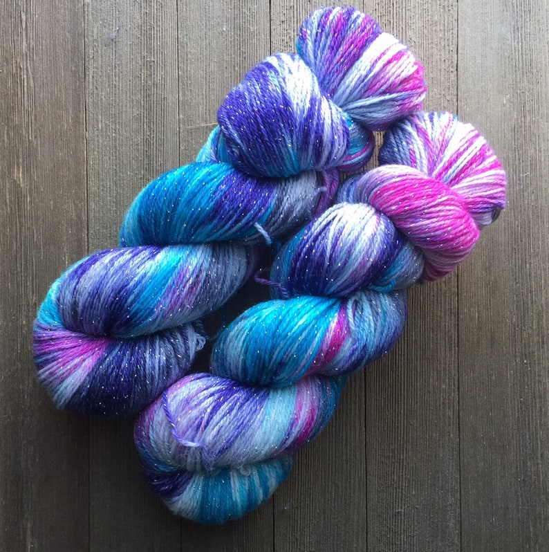 Hand Dyed Yarn SW Sparkle Sock Yarn fingering weight Sunrise Mist Sock weight ready to ship image 2