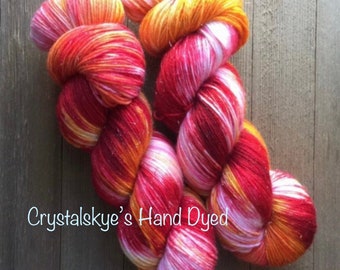 Hand Dyed Yarn Worsted Weight Yarn 100% SW Merino Wool Fruit Crush Tea  4 ply ready to ship