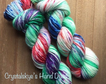 Hand Dyed Yarn Worsted  weight 100% SW Merino Magic Garden Ready to ship
