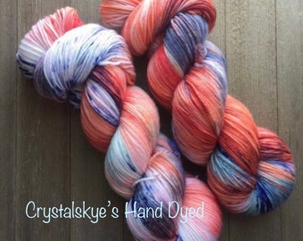 Hand Dyed Yarn |Worsted Weight 100% SW Merino Wool Peaches and Blueberry Tea  4 ply ready to ship