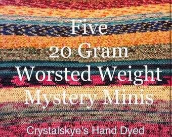 Worsted Mystery Mini Skeins Five 20g mystery minis SW Merino Wool  Ready to ship hand dyed yarn