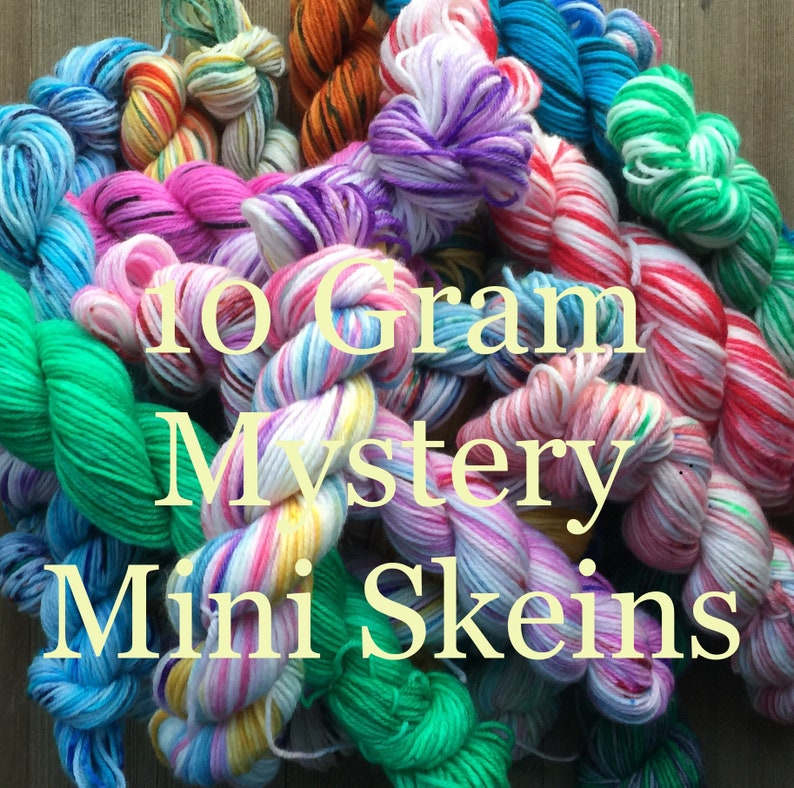 Hand Dyed Yarn Mystery Mini Skeins five pack 10 gram Minis 46 yards each SW Sock weight,Fingering weight 50 grams total Ready To Ship image 3