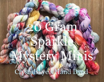 Hand Dyed Yarn, Sparkle Mini Skein packs SW Sock weight Mystery Packs, 5 mini skeins , 20g each ( 93 yards each) 100g total,  ready to ship