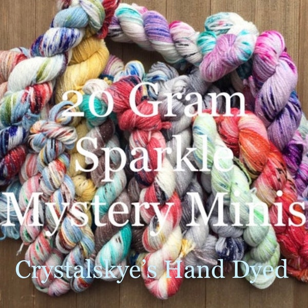 Hand Dyed Yarn Sparkle Mini Skein packs SW Sock weight Mystery Packs 5 mini skeins 20g each ( 93 yards each) 100 grams total  ready to ship