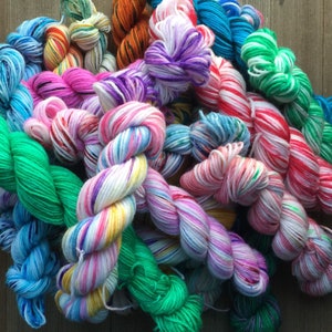 Hand Dyed Yarn Mystery Mini Skeins five pack 10 gram Minis 46 yards each SW Sock weight,Fingering weight 50 grams total Ready To Ship image 2
