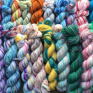 Hand Dyed Yarn Mini Skein packs SW Sock weight Mystery Packs, 5 mini skeins 20g each 90 yards each 100 grams total Ready to ship image 2