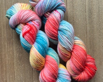 Hand Dyed Yarn Worsted Weight Yarn 100% SW Merino Tropical Reef Ready to Ship