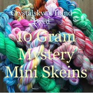 Hand Dyed Yarn Mystery Mini Skeins five pack 10 gram Minis 46 yards each SW Sock weight,Fingering weight 50 grams total  Ready To Ship