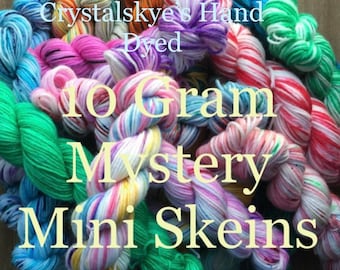 Hand Dyed Yarn Mystery Mini Skeins five pack 10 gram Minis 46 yards each SW Sock weight,Fingering weight 50 grams total  Ready To Ship