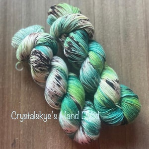 Hand Dyed Yarn  SW Sparkle Sock Weight Fingering Weight  Green Tea  ready to ship